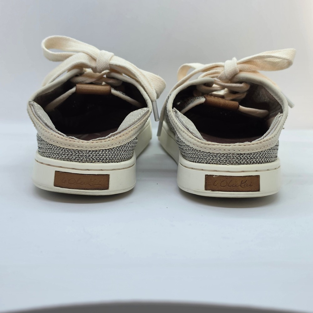 OluKai Pehuea Li Womens‎ 7.5 Tapa Gray Mesh Lace Up Drop-In Heel Sneakers - Picture 4 of 11